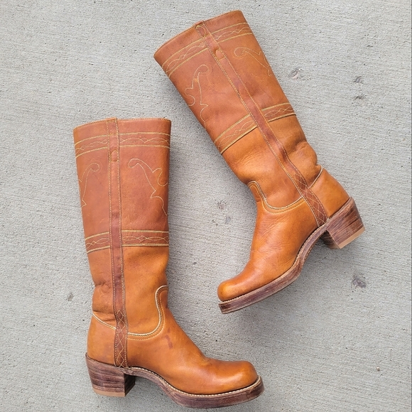 Frye Shoes - FRYE RARE Vintage Black Label Campus Stitching Horse Knee High Western Boots 7